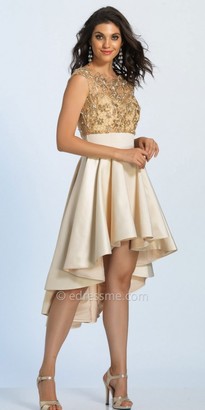 Dave and Johnny Cap Sleeve Lace Embellished High Low Cocktail Dress