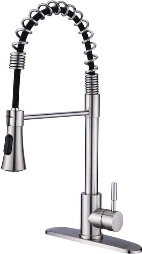 FLG Single-Handle Pull Down Sprayer Kitchen Faucet with Advanced Spray Commercial Stainless Steel Sink Tap in Brushed Nickel
