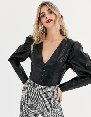 Skylar Rose body with puff sleeves in faux leather