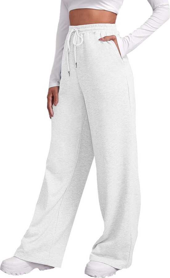 Zuoyue Women's Activewear Trousers Straight Wide Leg with Pockets Yoga Pants  Stretch Work Tracksuit Bottoms Gym Running Joggers Causal Pants with  Pockets Drawstring Guard Pants Casual Pants (White #2 - ShopStyle