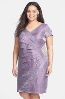Thumbnail for your product : London Times Embellished Shimmer Side Pleat Sheath Dress (Plus Size)