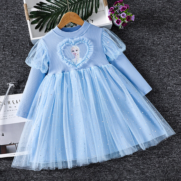 Potdemiel Disney Elsa Princess Dress Girls Dress Spring Autumn Kids Dress Gauze 2024 New Long-sleeved Children Frozen Birthday Party Dress