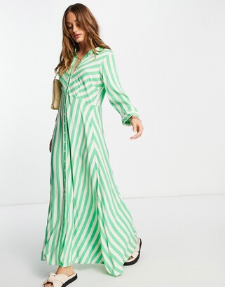 Y.A.S striped maxi shirt dress in green - ShopStyle