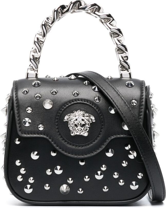 Medusa Embellished Leather Crossbody Bag in Black - Versace