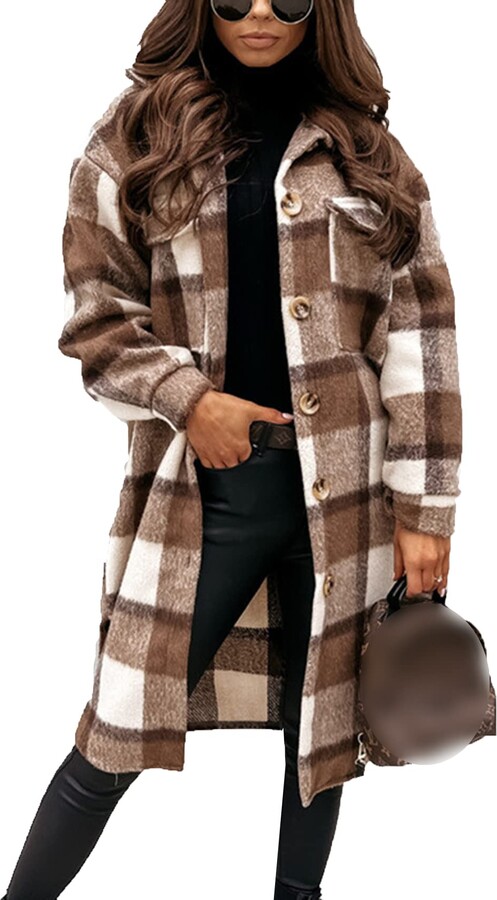 Brown plaid coat womens Clearance
