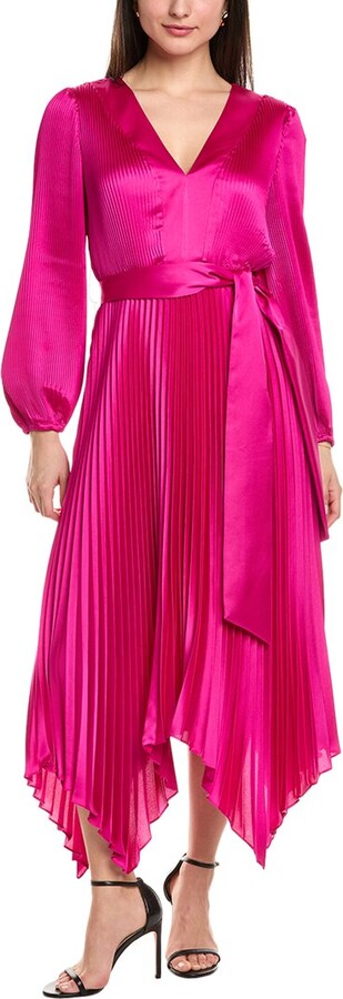 Milly Liora Pleated Satin Midi Dress