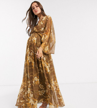 Asos DESIGN Maternity kimono sleeve maxi dress in oversized floral print