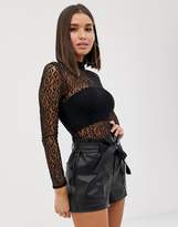 Thumbnail for your product : Club L London sheer bodysuit in black leopard print