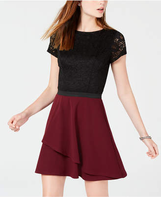 Speechless Juniors' Colorblocked Lace Fit & Flare Dress, Created for Macy's