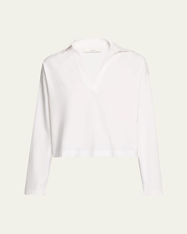 Vince Easy Cotton Long-Sleeve Pullover Polo Top