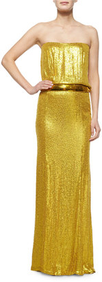 Kaufman Franco Strapless Sequin Gown, Yellow