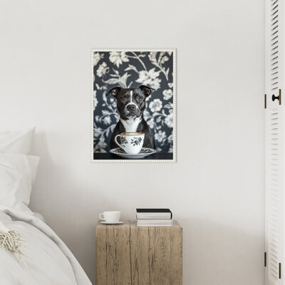 Trinx The Latte Loving Staffy by Keyshanna Framed Canvas Wall Art Print