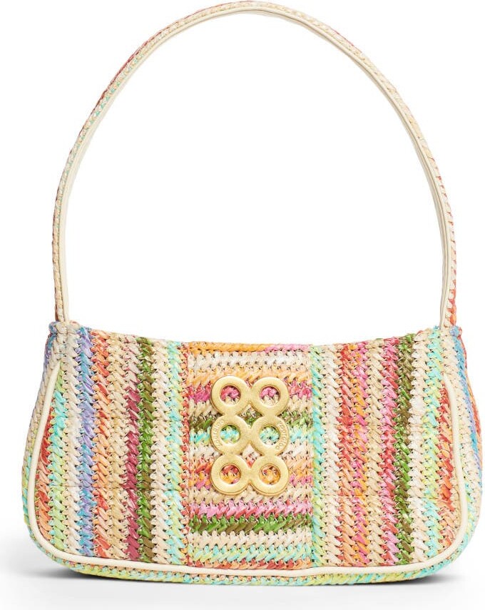 Kooreloo Rainbow Raffia Shoulder Bag Multicolored-green