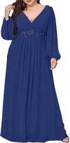 Thumbnail for your product : COCOMELODY Women's V Neck Royal Blue Long A Line Bridesmaid Dresses with Ruffles Elegant Floor Length Chiffon Long Dress for Formal Party High Waist Ruched Appliques Wedding Guest Dresses US16W