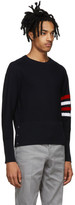 Thumbnail for your product : Thom Browne Navy Wool 4-Bar Crewneck Sweater