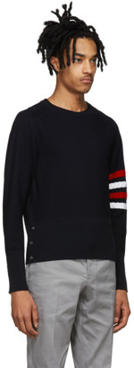 Thom Browne Navy Wool 4-Bar Crewneck Sweater