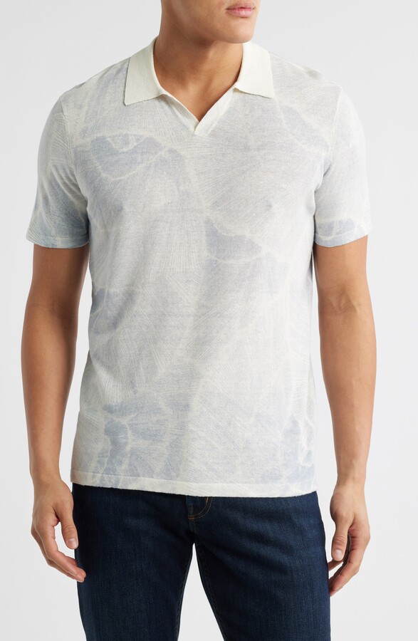 Robert Barakett Asher Print Linen Blend Polo Shirt