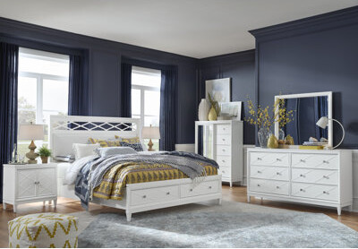 Latitude Run Upholstered Panel Storage Bed 2 Door Nightstands And Double Drawer Dresser With Landscape Mirror
