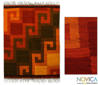 Novica Peruvian 'Fiery Hills' Wool Rug (2' x 2'6)