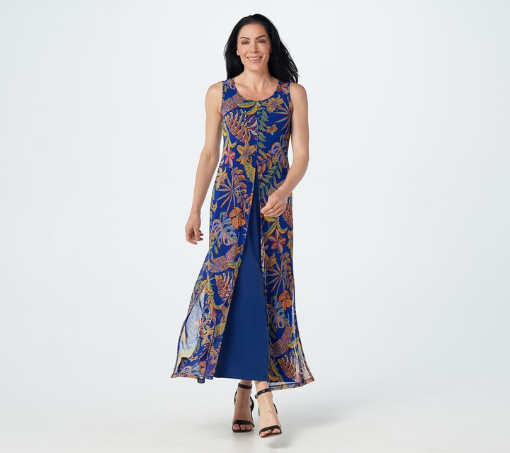 Women With Control Attitudes by Renee Regular Como Jersey & Printed Mesh Maxi Dress - ShopStyle