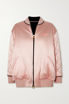 Fendi Reversible Embroidered Quilted Silk-satin Bomber - Blush