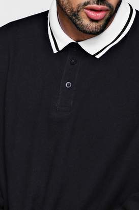 boohoo Oversized Polo In Long Sleeve With Tipped Collar