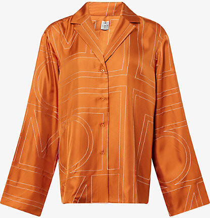 Totême Womens Terracotta Monogram-Stitch Silk Pyjama-Style Top 12