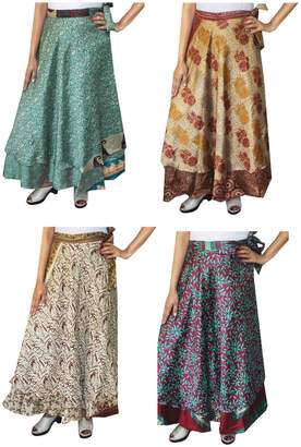 Maple Clothing Wholesale 4 Pcs Lot Two Layers Indian Sari Magic Wrap Around Skirts