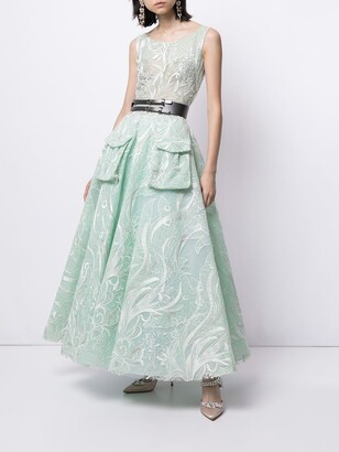 Saiid Kobeisy Floral-Embroidered Maxi Dress