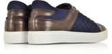 Thumbnail for your product : Fratelli Borgioli Ebony Hand-Painted Leather and Blue Quilted Nylon Men's Sneakers