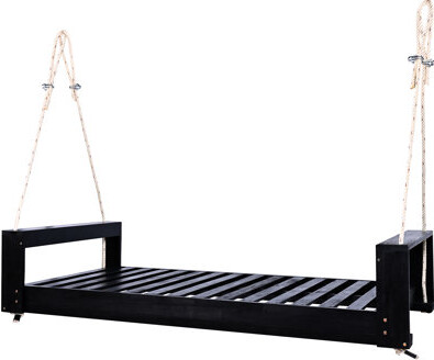 Twin Size Porch Swing Bed Made Of Wood For Outdoor Use In Garden And Patio, Featuring Secure Hemp Rope System, 400Lbs Load - Bearing, Spacious Versati