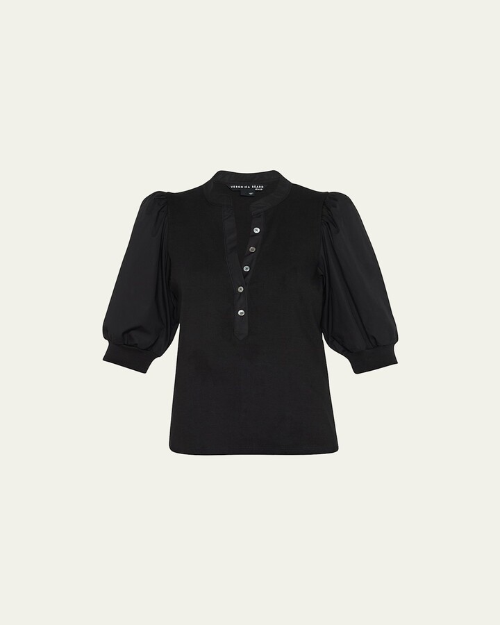 Veronica Beard Coralee Puff Sleeve Button-Front Top