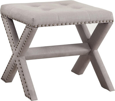 Ebern Designs Linen Blend Accent Bench With Nailhead Trim