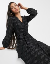 Thumbnail for your product : Glamorous midi wrap dress with volume sleeves in organza check