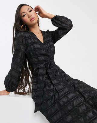 Glamorous midi wrap dress with volume sleeves in organza check