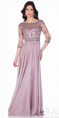 Terani Couture Intricate Beaded Illusion Chiffon Evening Dress