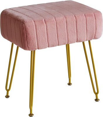 Mercer41 Velvet Rectangular Footrest Stool Ottoman, Makeup Vanity Stool Side Table, Velvet Dressing Table Seat, Pouf Couch Stool, Golden Steel Legs, Pink