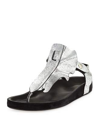 Isabel Marant Leakey Ruffled T-Strap Sandal, Silver