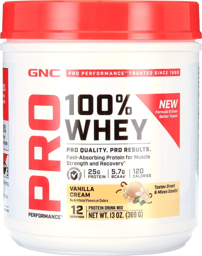 GNC Pro Performance 100% Whey Protein Powder, Vanilla Cream, 25g Protein, 12 Servings