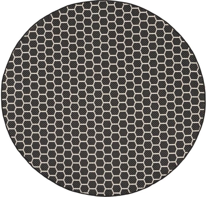 Nourison Reversible Indoor Outdoor Black 8 ft. x 8 ft. Honeycomb Contemporary Round Area Rug
