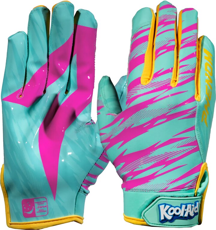 Phenom Elite VaporStick 4.0 Kool-Aid "Sharkleberry Fin" Football Gloves, Men's, XL, Teal/Pink