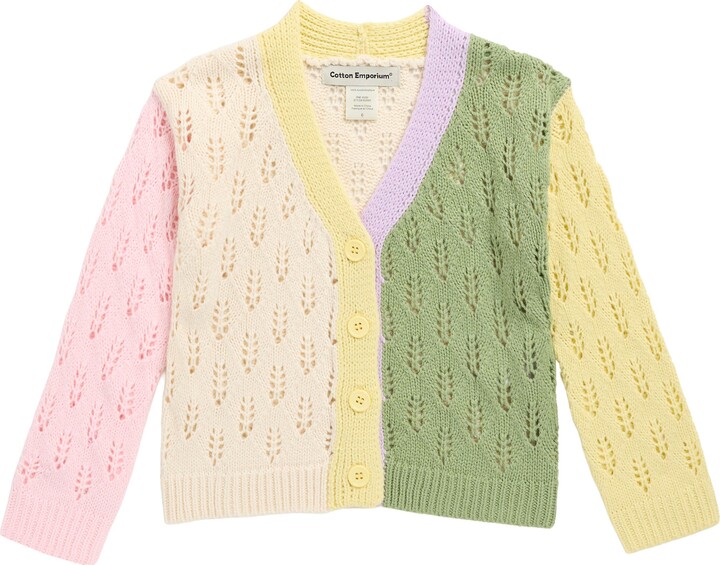 Cotton Emporium Kids' Pointelle Colorblock Cardigan