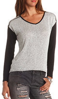Thumbnail for your product : Charlotte Russe Beaded Shoulder Marled Long Sleeve Top