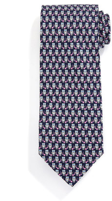 Ferragamo Owl-Print Silk Tie, Gray/Pink