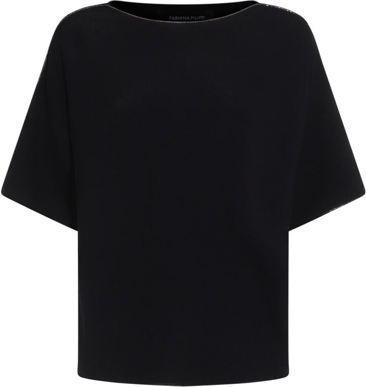 Fabiana Filippi Beaded-Trim Wide-Neck Knitted Blouse