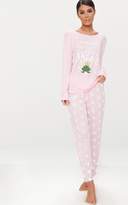 Thumbnail for your product : PrettyLittleThing Pink Long Sleeve Frog Prince Valentines PJ Set