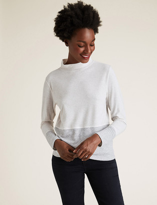 Marks and Spencer Colour Block Funnel Neck Long Sleeve Top