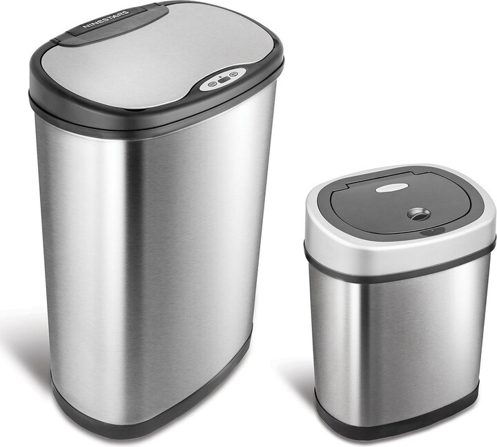 NineStars NST 13.2 Gallon Stainless Steel Sensor Trash Can plus 3.2 Gallon Stainless Steel Sensor Trash Can