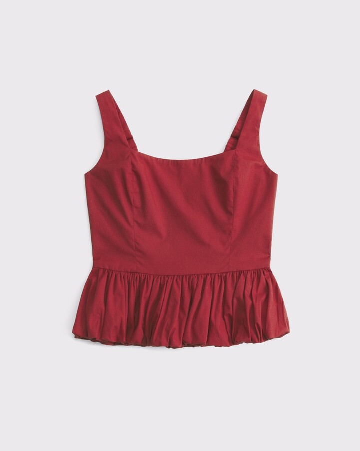 Abercrombie & Fitch Women's Poplin Bubble Hem Tank in Red - Size XL