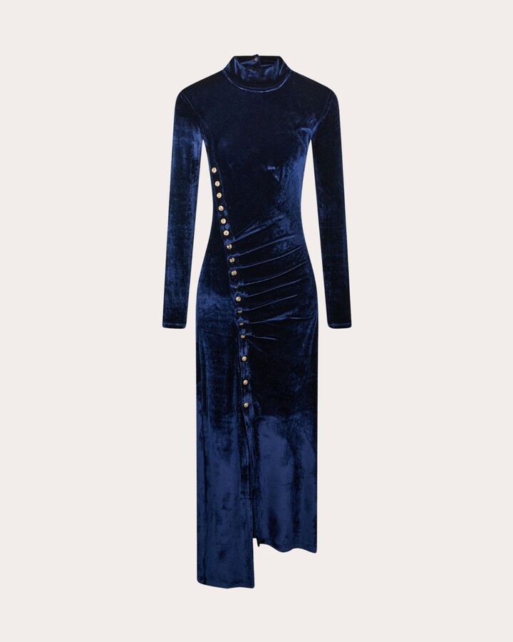 Rabanne Embellished Asymmetric Ruched Velvet Midi Dress